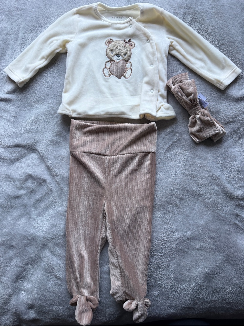 Kyle + Deena Cream Teddy Baby Set with brown Accents